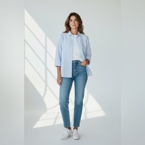 J. McLaughlin Button Front Blouse Blue Stripe Size 6